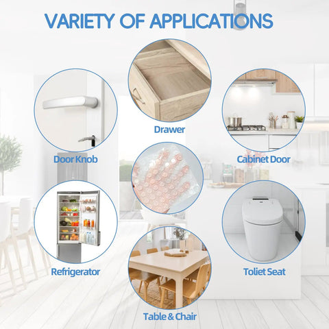Round Silicone Cabinet Door Bumpers 192 Piece Pack Self Adhesive Furniture Pads Clear Anti Squeak Protectors For Drawers Doors And Cabinets ultra sticky installation on various surfaces.