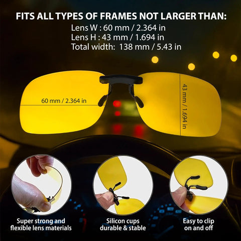 Clip On Polarized Night Vision Driving Sunglasses With Flip Up Anti Glare Lens And Uv 400 Protection Designed To Slide Smoothly Over Prescription Frames For Hella Lightweight Comfort And Kickass Street Smart Clarity