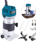 Rock Solid Electric Wood Router And Smooth Operator Trimmer Featuring A Soft Cushion Grip, accessories, and clear base for precision work.