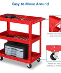 Beefy 3 Tier Rolling Tool Cart with 330 lbs capacity on wheels for garage workshop warehouse and repair shop red finish