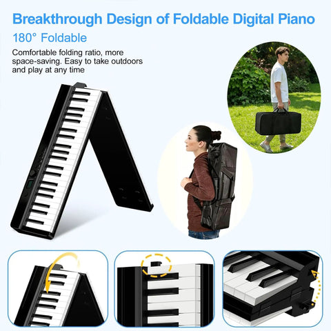 Foldable 88 Key Portable Piano Keyboard With 128 Sounds Full Size Semi Weighted Keys USB MIDI Carry Bag Pedal And Beginner Lessons