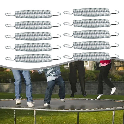 Super Heavy Duty 10 Pack Steel Extension Springs With 50kg Load Capacity on a trampoline with people jumping.