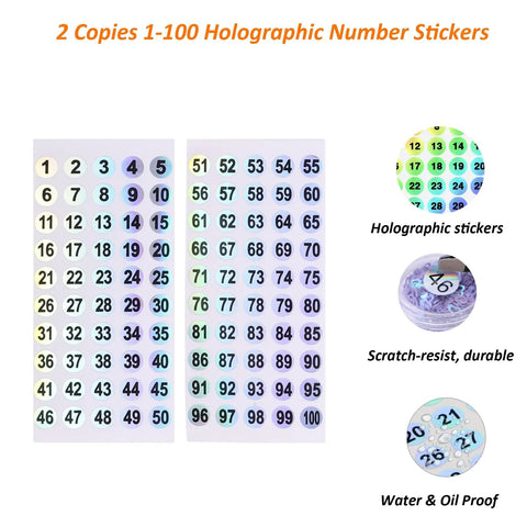 Clear Nail Swatch Sticks Kit With Split Ring And 100 Transparent Sticks, Includes Holographic Number Stickers 1-100