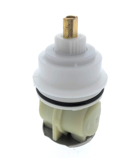 Delta Monitor RP46463 Replacement Cartridge For 17 Series Faucets aftermarket with spring adapter, shown upright, white plastic casing