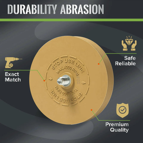 Decal Remover Wheel Kit For Drill 3.5 Inch Eraser Wheel With Adapter showing durability and abrasion resistance features