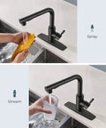 Black Kitchen Faucet With Dope Pull Down Sprayer Stainless Steel Single Handle Bar Sink Faucet spray and stream settings