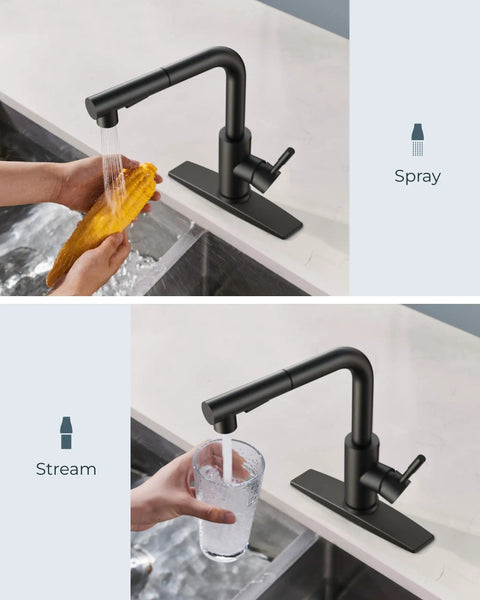 Black Kitchen Faucet With Dope Pull Down Sprayer Stainless Steel Single Handle Bar Sink Faucet spray and stream settings