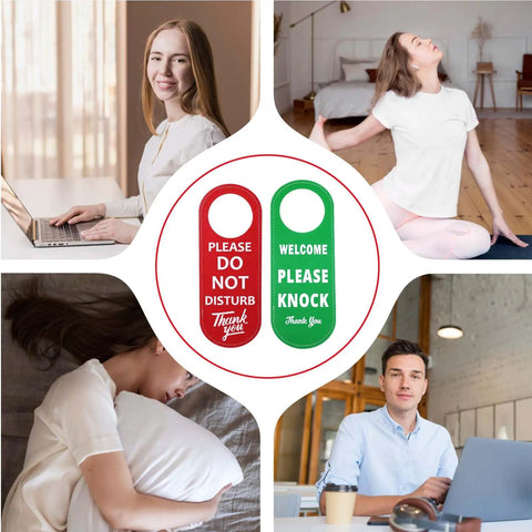 Durable PU Leather Do Not Disturb And Please Knock Door Knob Privacy Sign, Double Sided Green Red For Office, Clinic, Dorm, Online Class, Video Meetings, 1 Pack