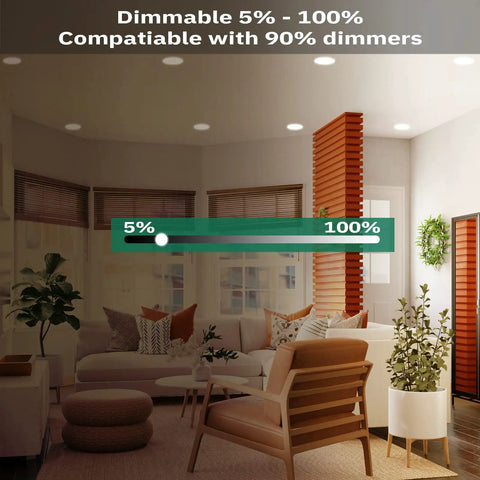 Living room showcasing 12 Pack 4 Inch Ultra Thin LED Recessed Ceiling Lights With Junction Box 5CCT Dimmable 5-100% and seating area