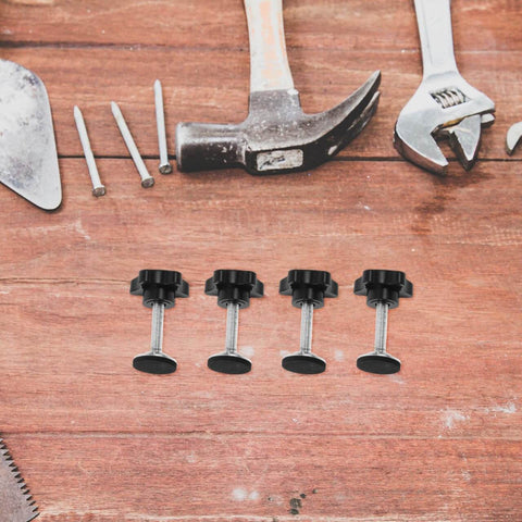 Star Handle Pressure Plate Adjustment Screws With Washers And Nuts, M8 Threaded Clamping Knobs, 4 Pack on a wooden surface with tools