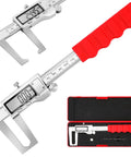 Digital Caliper For Disc Brake Rotor Micrometer And Thickness Measurement With LCD Display 6 Inch Tool Unit Conversion Storage Case And Extra Battery Pack, shown with red grip and case