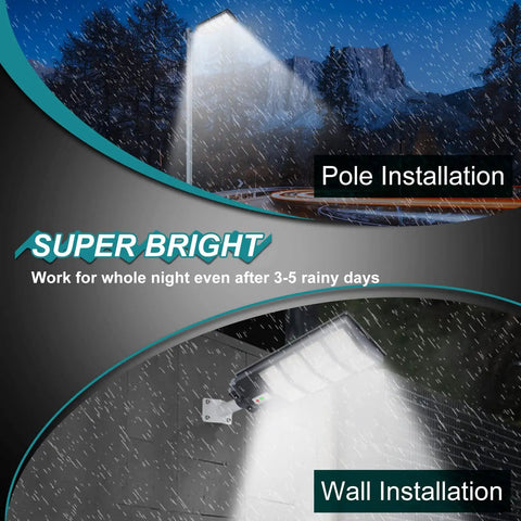 Ultra Bright 500W Solar Street Light Outdoor With 35000 Lumens LED for pole and wall installation under rainy conditions