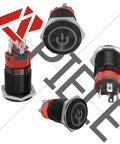 16mm Beefy Latching Push Button Switch With 12V LED Ring, 1NO1NC SPDT On Off, Metal Housing And Socket Plug, Blue Ring Light, various angles