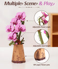 3D Wooden Flower Puzzle Kit For Adults, Dope DIY Botanical Orchid Build Set, Purple Moth Orchid Craft Project, close-up adjustable stem
