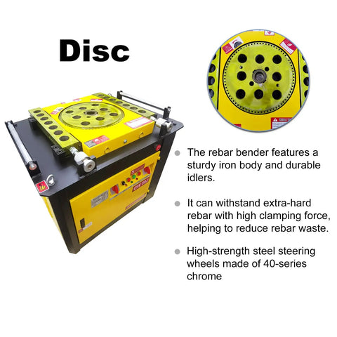 Heavy Duty 4000W Electric Rebar Bender Machine For Steel Ties Up To Two Inches Angle showing top view of sturdy iron disc.