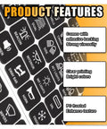 Image showing features of the 120 Piece Car Switch Panel Sticker Kit With 0.7 By 0.58 Inch Labels For Auto Dash Panels.