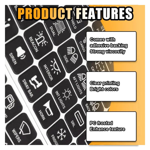 Image showing features of the 120 Piece Car Switch Panel Sticker Kit With 0.7 By 0.58 Inch Labels For Auto Dash Panels.