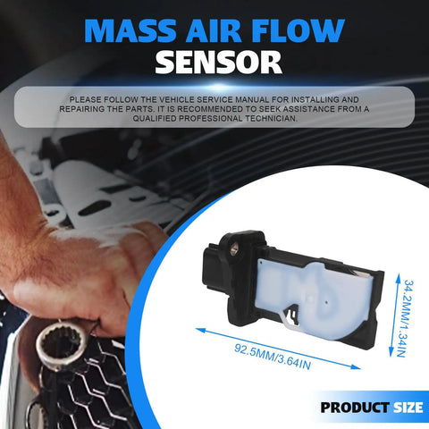 Mass Air Flow MAF Meter Sensor Replacement for Nissan with product size details and installation guidance