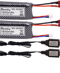 Two Pack 7.4V 1800mAh LiPo Battery With T Plug For 1 To 10 Scale 4WD RC Cars And Trucks Fits Models Like 9201E And 9125 Lightweight 80g Each Beef Up Run Time with USB chargers