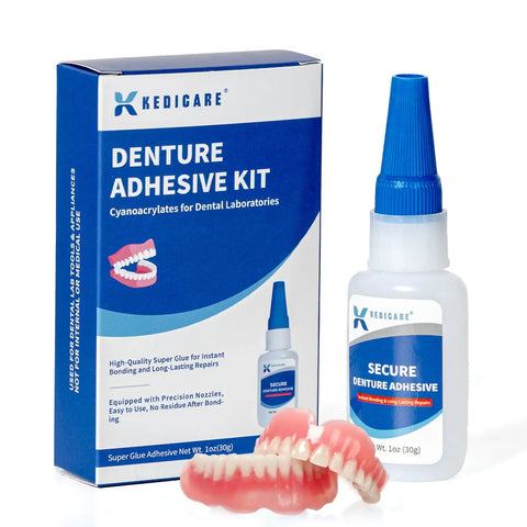 Denture Repair Glue Kit 1oz With Instant Bonding Adhesive For Cracks And Loose Teeth Safe Odor Free Bonding Quick On The Go Fix To Restore Your Smile And Keep Dentures Secure