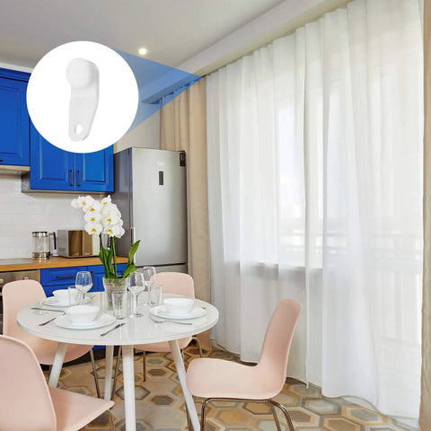 100 Pieces White Plastic Traverse Rod Slides For Curtain Replacement, Snap In Traversing Slides Track Gliders For Window Door And Shower Curtains, Durable Plastic, Easy Install, Long Lasting, shown on white curtain track