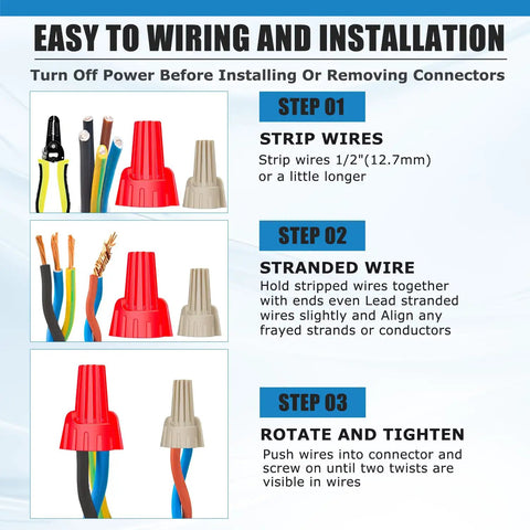 Heavy Duty Beefy Winged Tan Wire Nut Kit 1200 Pcs For 12 Gauge To 22-8 AWG Quick Twist On And Screw On Connectors Installation Guide