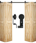 Heavy Duty 6ft Barn Door Bi-Folding Hardware Kit For Four Panels, Sliding Track System, Durable Carbon Steel With Frosted Black Finish