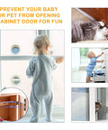 Child and cat interacting with cabinets using Ultra Thin Magnetic Catch For Cabinets Pack Of 8, Heavy Duty Door Closers, Black Finish.