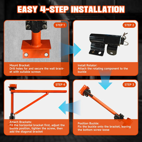 Easy installation steps for Heavy Duty Wall Mount Jib Crane Hoist Bracket With 660 Pound Load Capacity support for electric scaffolding lift.