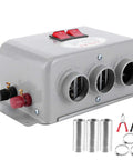 Kick The Winter Chill Fast With Compact 12V Car Heater 400W To 600W dual gear, gray housing, triple outlets and clamps.