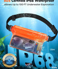 Waterproof Phone Pouch 2 Pack With Adjustable Waist Strap 9.8 Inch Front Window SGS IP68 Floating Dry Bag underwater view