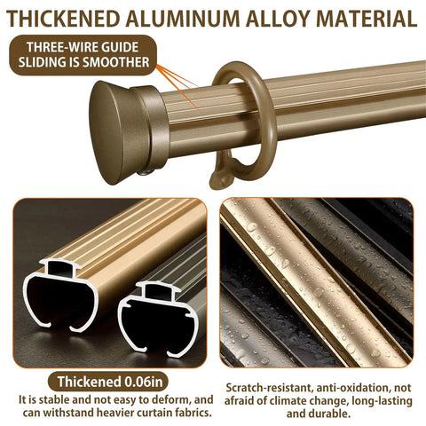 Double Curtain Track System Wall Mounted In Champagne Aluminum Finish, Heavy Duty Silent Rail With Smooth Sliding Rollers, Easy Install, DIY Friendly And Built To Last For Living Room, Bedroom Or Room Divider, 6.9 Feet Length, thickened aluminum alloy