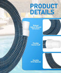 Close-up of 2 Pack 1.25 Inch EVA Pool Pro Grade Hoses with 2026 Upgrade Flexible Tube Head, showing spiral-wound structure and swivel cuff