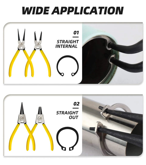 7 Inch Snap Ring Pliers Set Beefy Built Heavy Duty Internal External Circlip Pliers Kit With Straight Jaw And Bent Jaw CRV Steel Wide Application