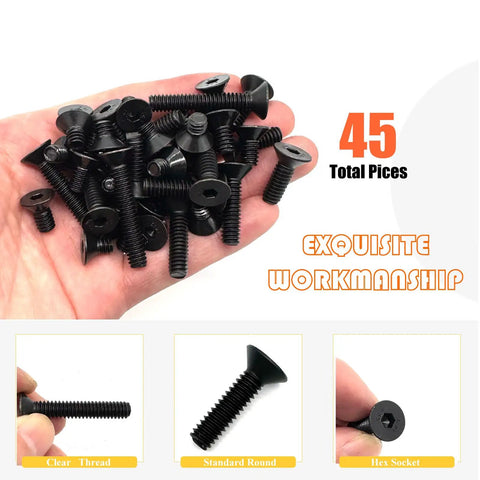45 Piece 1/4 20 Countersunk Head Socket Cap Screw Assortment Kit With Allen Keys Black Grade 10.9 Carbon Steel hand-held bolts