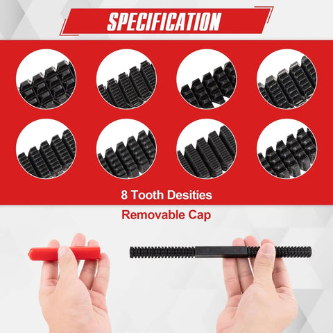 Close-up of Metric Thread Chaser Set 15Pcs M6 To M12 With Case and removable cap, showing 8 tooth densities for thread repair.