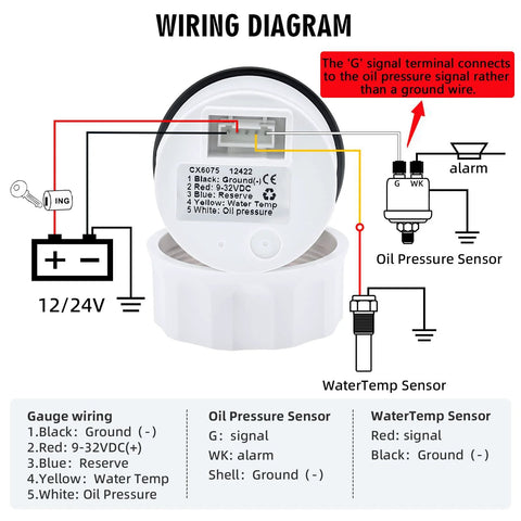MAIMEIMI 3-in-1 52mm automotive gauge set for oil pressure, water temp and volt with wiring diagram.