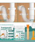 Killer Clear Roof Sealant And Heavy Duty Waterproof Adhesive That Slaps Down A Tight Leak Barrier On Tile Grout Concrete Patios And Basements All Season Long, before and after pipe sealing.
