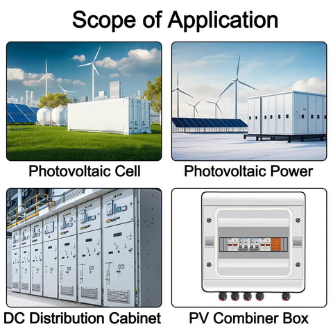 Illustration of photovoltaic cell, photovoltaic power, DC distribution cabinet, and PV combiner box application scope