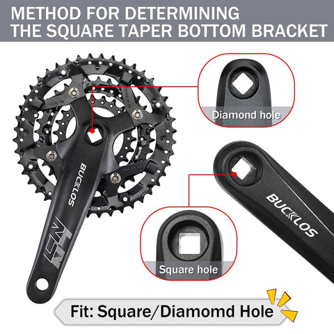 Diagram showing square and diamond holes for Square Taper Bike Bottom Bracket For BSA Threads 68 80 90 100 110 120 110.5 113