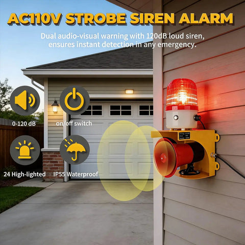 Top Shelf Ac110v Industrial Siren And Alarm Strobe Light With A Hella Kickin 120db Loud Horn And Bulletproof Waterproof Red Beacon Warning Flasher For Emergency Factory Fire Tornado Or Intruder Deterrent
