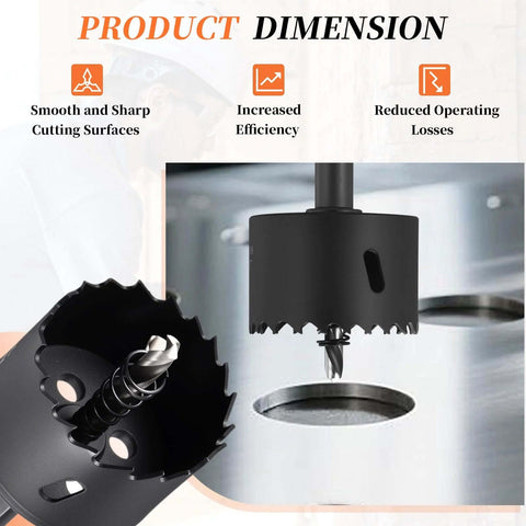 Front view of black bi-metal hole saw (52mm) with center pilot drill; two-piece kit.