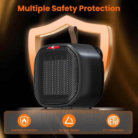 Portable Ceramic Space Heater 1200W With 3 Modes, Thermostat Adjustable, Tip-Over And Overheat Protection, Black