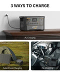 Beefy F3000LFP 3072Wh Portable Power Station With 3600W Pure Sine Wave LiFePO4 Battery Backup shown with AC, solar, car charging options