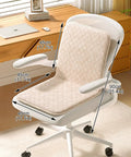 Cozy Heated Office Chair Cushion Pad With Strap For Desk Seat Warmer Home Leisure, soft fabric and dimensions shown on office chair.
