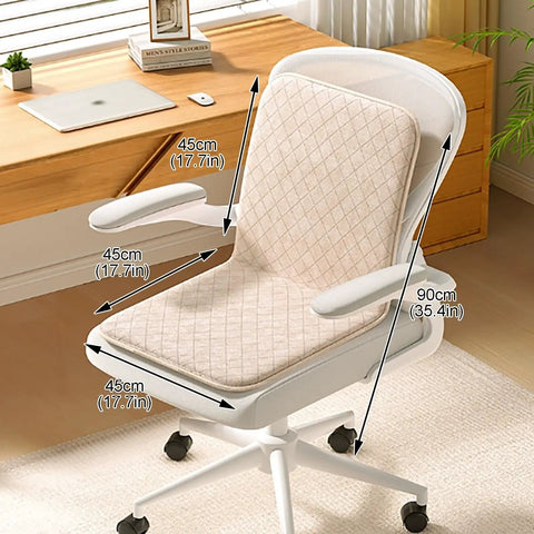 Cozy Heated Office Chair Cushion Pad With Strap For Desk Seat Warmer Home Leisure, soft fabric and dimensions shown on office chair.