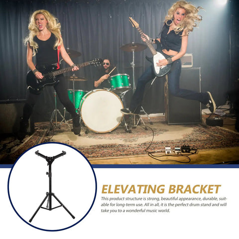 Badass Adjustable Snare Drum Rack And Practice Stand With Rock Solid Non Slip Base Plus Straight Up Portable Double Drumstick Shelf And Quick Hinge Height Adjustment For Pro Music Gear in an energetic band performance.