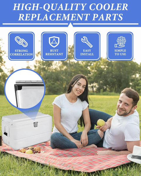 Couple on picnic with Igloo cooler showcasing Cooler Hinges And Latch Replacement Kit For Igloo Coolers, durable stainless steel parts