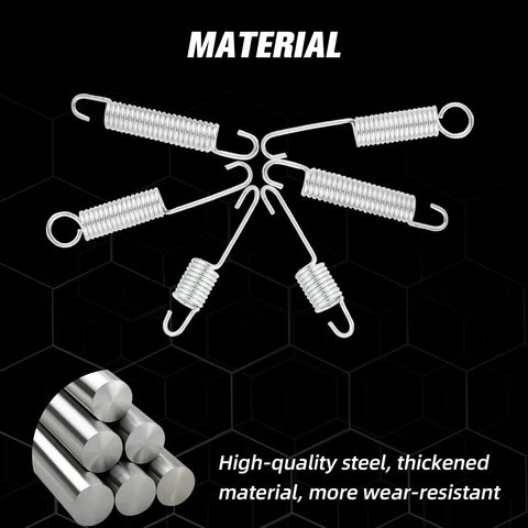 Ride Ready Universal Motorcycle Kickstand Springs Set For Dirt Bikes, Pit Bikes, Mini Bikes And Electric Scooters, Replacement Side Stand Springs, Stainless Steel, 83mm 103mm 105mm Fits Most Models, shown in stainless steel material with coil design.