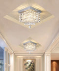 Dope Modern Square Raindrop Crystal Chandelier Flush Mount Ceiling Light Fixture for Dining Room with Sparkling Crystals